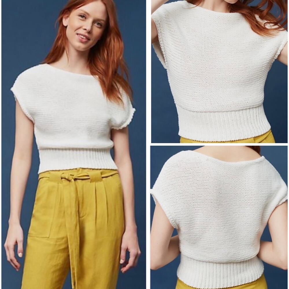 Cream Short-Sleeve Knit Sweater - Women